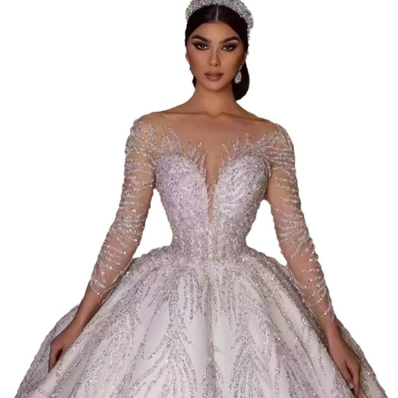 French Wedding Dress 2024 New Bridal Long Sleeve Retro Heavy Industry High-End Light Luxury Large Tail Small galia lahav  wedding dress boho wedding crystal  wedding lace  ballgown wedding  dresses catholic  wedding  Dress sister wedding dress