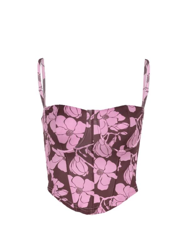 Women's Floral Print Corset Asymmetrical Hem Cami Top, Elegant Adjustable Strap Backless Crop Top for Summer, Crop Tops, Women's Clothing for Dating Daily Wear Y2K