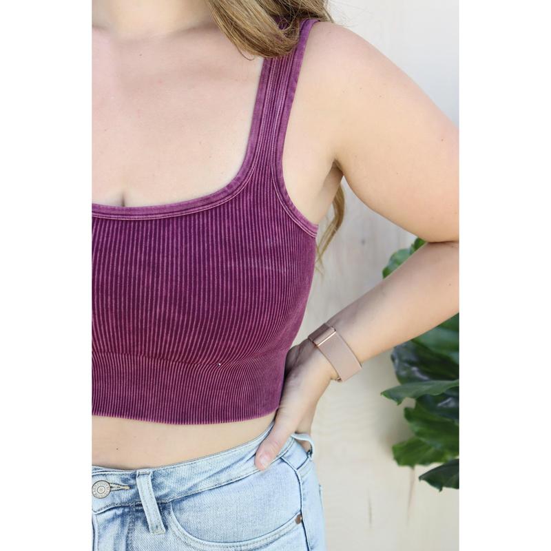 Madison Washed Ribbed Crop Top Bralette-2