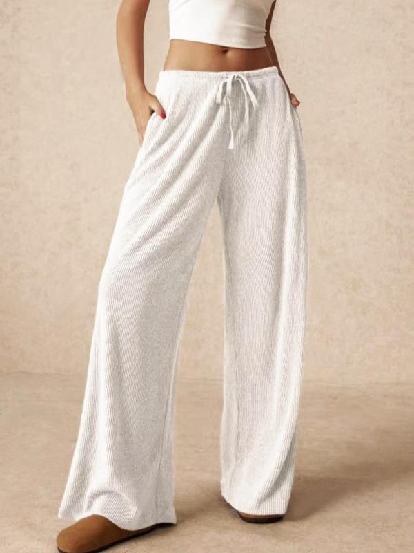 Women's Solid Drawstring Waist Wide Leg Pants, Casual Pocket Trousers for Fall & Winter, Women's Bottoms for Daily Wear