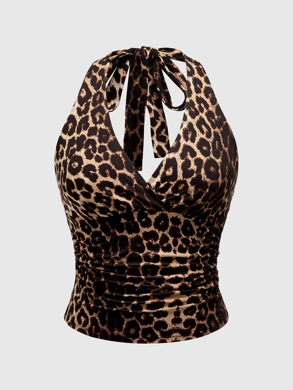 ROMWE Grunge Punk Y2K Leopard Print Halter Neck Top For Women