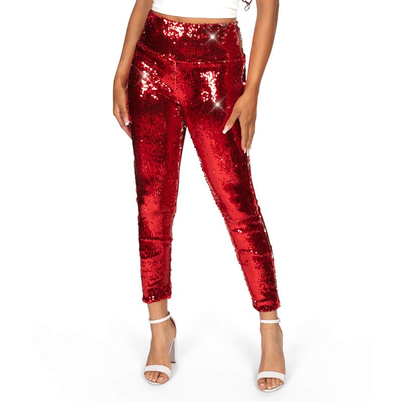 Red and Silver Reversible Sequin High Waisted Leggings