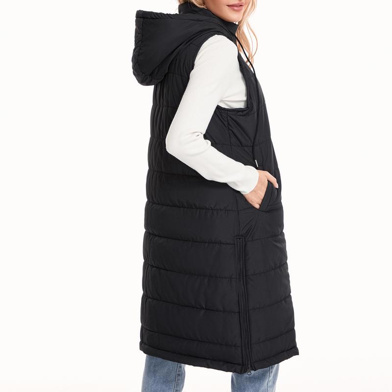 Women Vest Jacket Zipper Lightweight Puffer Jacket Sleeveless Hooded Winter Coat