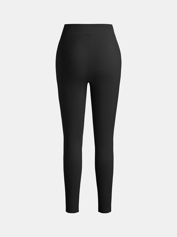 YOZY Women's Solid Color Ribbed Overlap Waist Leggings, Casual Comfy Breathable Skinny Pants for Daily Wear, Ladies Bottoms for All Seasons