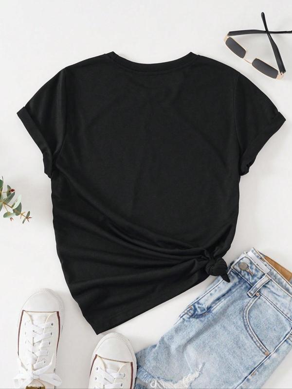 Women's Letter Slogan Round Neck Tee, Casual Short Sleeve Crew Neck T-shirt, Graphic Tees, Summer T Shirts, Trendy Ladies Summer Outfit for Daily Wear