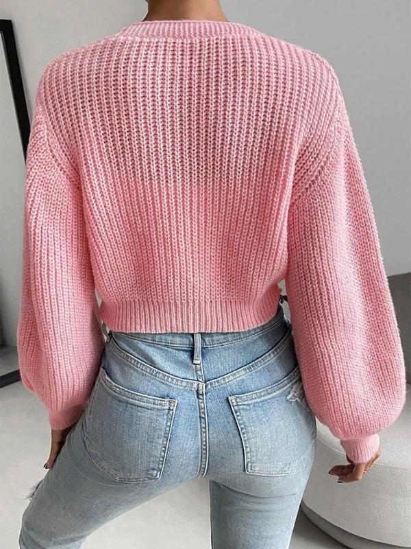 Womenswear Strawberry Embroidery Comfort Button Front Crop Cardigan, Cardigans for Women, Casual Drop Shoulder Long Sleeve V Neck Knitwear for Fall & Winter, Lady Fashion Ladies' Knit Clothing for Daily Wear