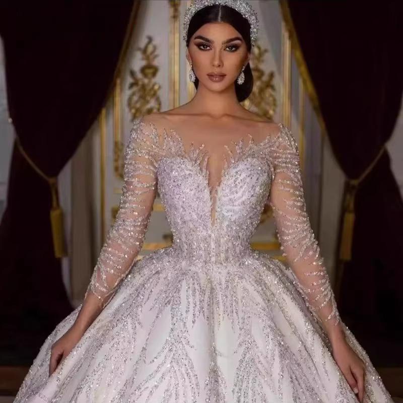 French Wedding Dress 2024 New Bridal Long Sleeve Retro Heavy Industry High-End Light Luxury Large Tail Small galia lahav  wedding dress boho wedding crystal  wedding lace  ballgown wedding  dresses catholic  wedding  Dress sister wedding dress