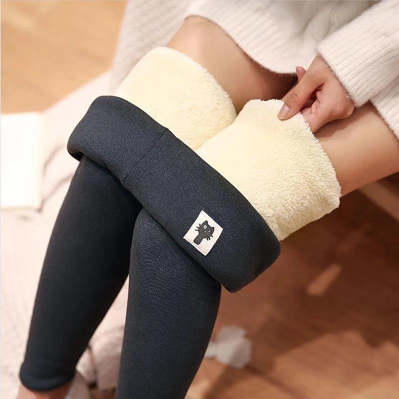 Winter Women Leggings Solid Warm Leggings Thicken Lambwool Hight Waist Fleece Keep Butt Lift High Stretchy Walking Pants Pocket