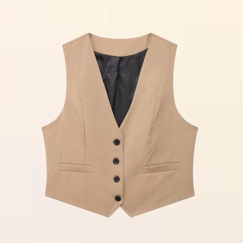 Willshela Minimalist Capsule V-Neck Waistcoat - Effortless Chic Women's Top for Office and Casual Outings - Sleeveless Vests Basic Lady Comfort