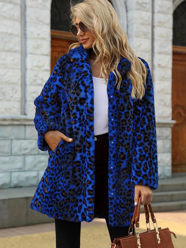 Women's Leopard Print Long Sleeve Faux Fur Coat, 1 Count Casual Open Front Outerwear for Fall & Winter, Winter Clothes Women,  Women's Clothing for Daily Wear