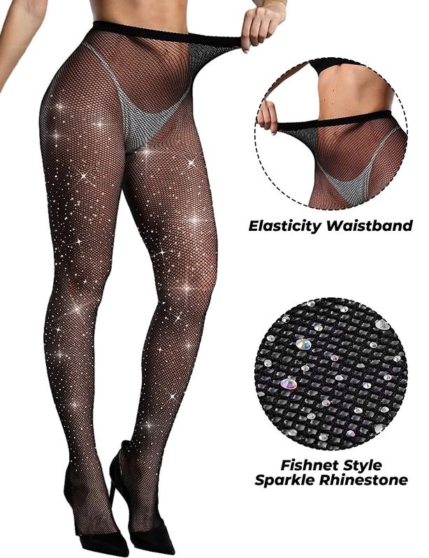 2 pcs Sparkly Fishnet Stockings For Women,Rhinestone Fishnets Tights, Fishnet Tights Plus size, Fish Nets Fits All1