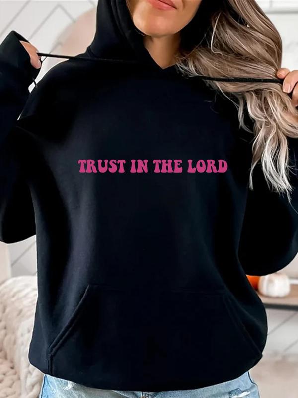 Women's Letter Print Hoodie, Casual Slogan Print Hooded Sweatshirt for Spring & Fall, Fashion Women's Clothes for Daily Wear