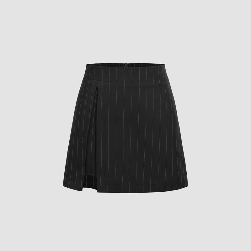 Cider [2 colors, size 0-10] Pinstripe High Waist Slit Mini Skirt