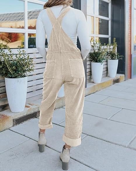 Goranbon Womens Corduroy Overalls Adjustable Straps Baggy Bib Corduroy Jumpsuit Casual Corduroy with Pockets