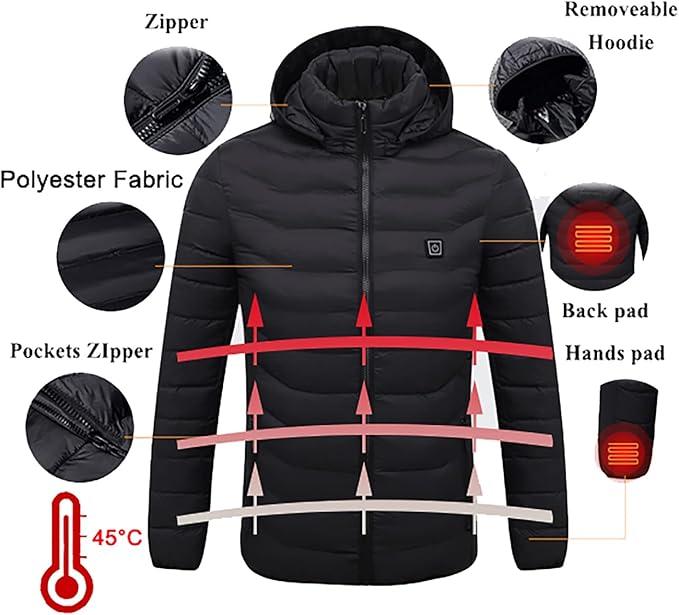 Women's Smart Heated Jacket with 9-Zone Control Heating and Detachable Cap battery pack puffer jacket