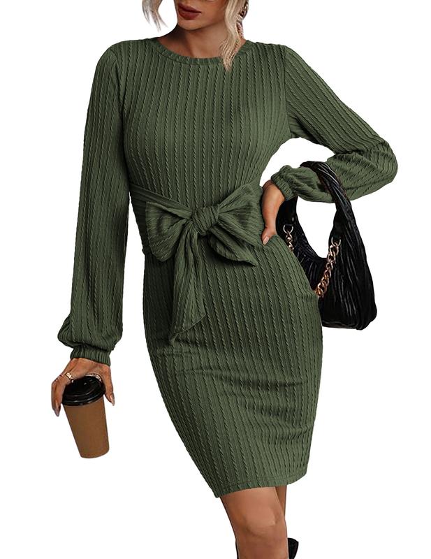 HOTOUCH Women's Casual Knit Dress Long Lantern Sleeve Bodycon Dress Fall Outfits 2024 Womenswear Elegant Fashion Loose Solid Fitted