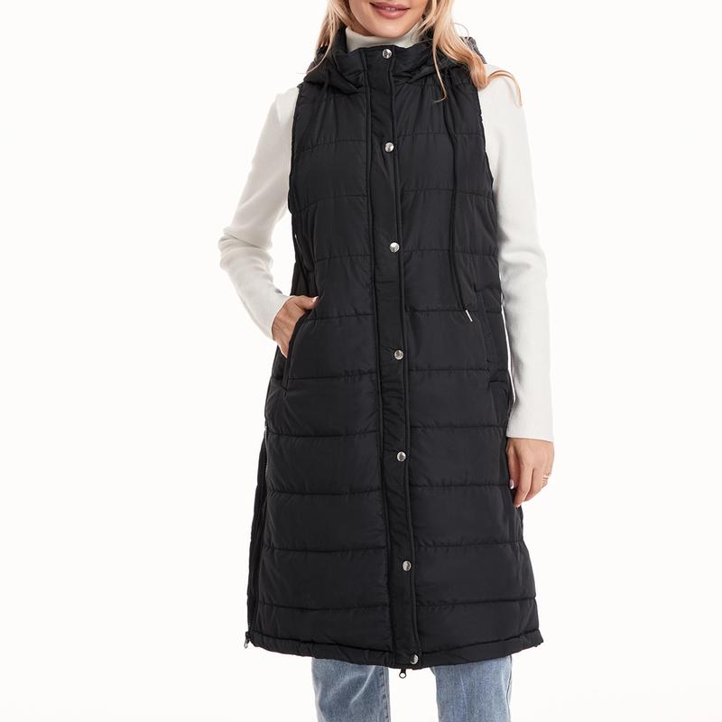 Women Vest Jacket Zipper Lightweight Puffer Jacket Sleeveless Hooded Winter Coat