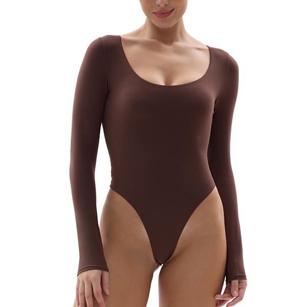 SHAPERX Top Bodysuit for Women V Neck Long Sleeve Thong Body Suit