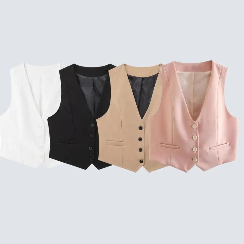 Willshela Minimalist Capsule V-Neck Waistcoat - Effortless Chic Women's Top for Office and Casual Outings - Sleeveless Vests Basic Lady Comfort