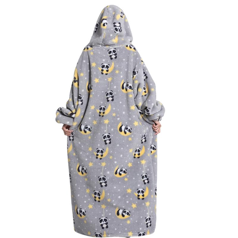 Oversized Wearable Blanket Hoodie Cute Penguin Print Hoodie Blanket Sweatshirt Pullover Room Comfortable Hoodie Nightgown with Big Pocket, Halloween Blanket, Halloween Decor Loungewear Pajama Womenswear Long Sleeves Homewear Outfits