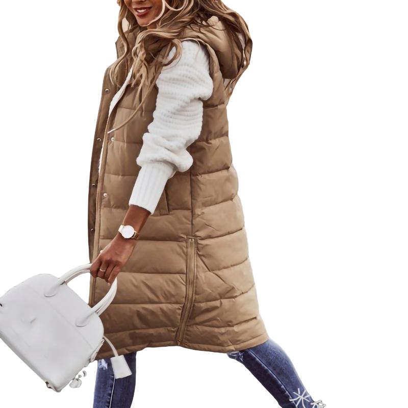 Women Vest Jacket Zipper Lightweight Puffer Jacket Sleeveless Hooded Winter Coat