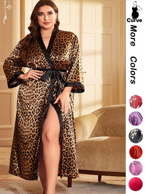 2 Counts Plus Size Halloween Pumpkin Skull Print Belted Wrap  Long Sleeve Loungewear Robe, Back To School Women Nightwear, Fall Lady Long Lounge Robe Gowns, Halloween Pajamas, Halloween Plus Size Fallfreshness, Fall Outfits Black Girl