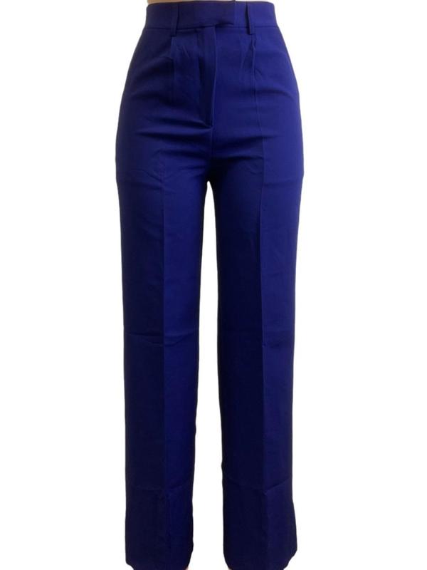 Women's Solid Color Plicated High Waist Pants, Casual Comfy Pocket Trousers for Daily Wear, Ladies Bottoms for All Seasons