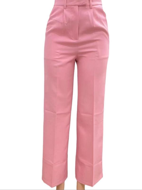 Women's Solid Color Plicated High Waist Pants, Casual Comfy Pocket Trousers for Daily Wear, Ladies Bottoms for All Seasons