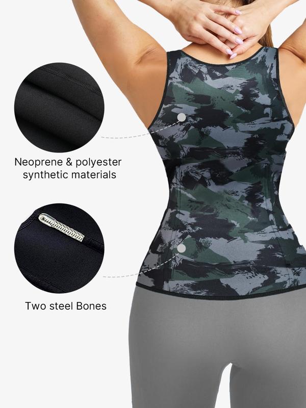 Women's Solid Color  Camo Zipper Sweating Shapewear Tank Top, High Stretch Shaper, Tummy Control Shapewear for Daily Wear