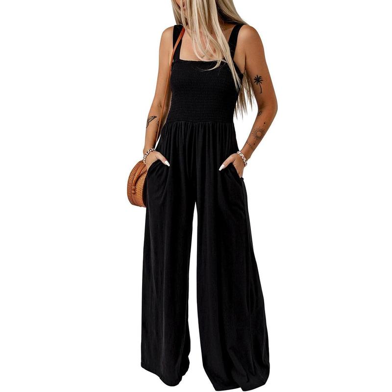 Dokotoo Women's Casual Loose Overalls Jumpsuits One Piece Sleeveless Wide Leg Long Pant Rompers With Pockets