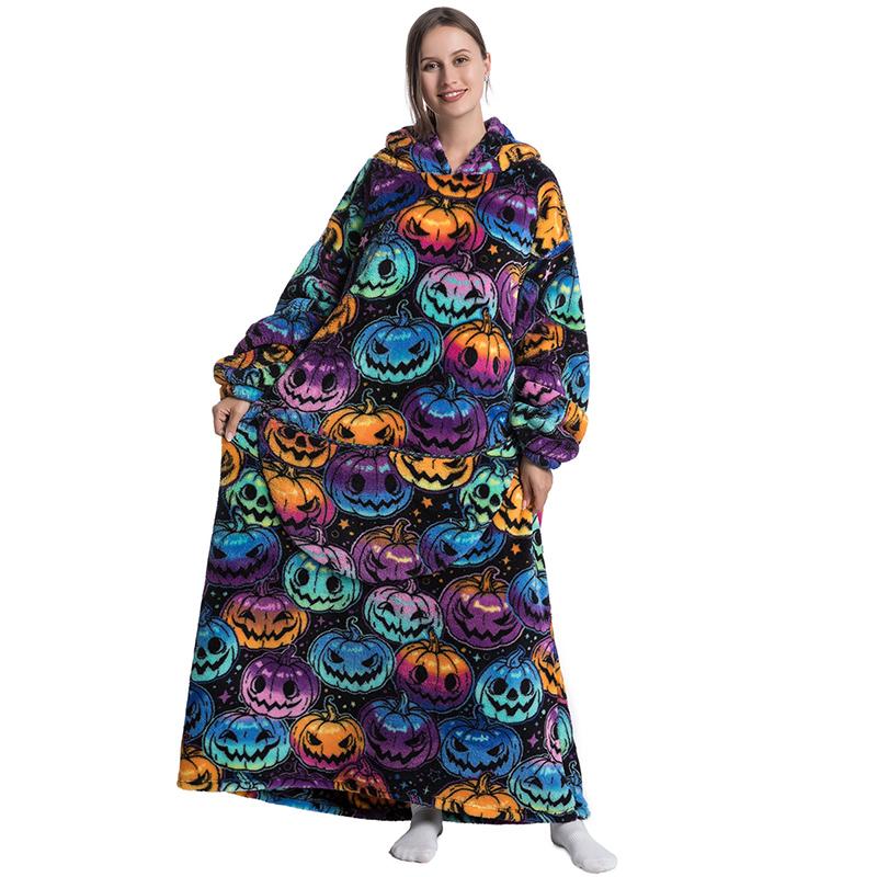 Oversized Wearable Blanket Hoodie Cute Penguin Print Hoodie Blanket Sweatshirt Pullover Room Comfortable Hoodie Nightgown with Big Pocket, Halloween Blanket, Halloween Decor Loungewear Pajama Womenswear Long Sleeves Homewear Outfits