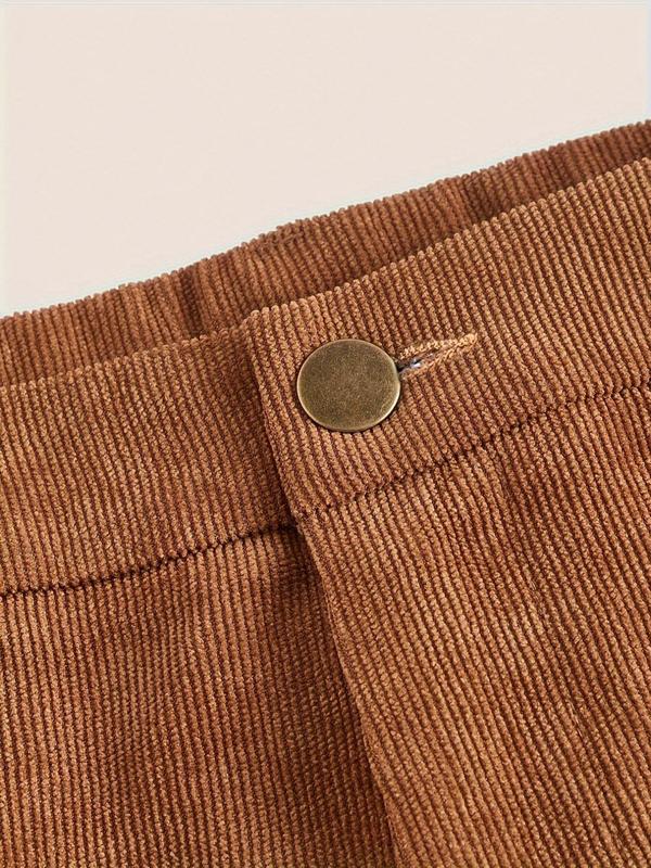 Women's Plain Pocket Button Corduroy Pants, Casual High Waist Wide Leg Trousers for Women, Ladies Bottoms for Daily Wear