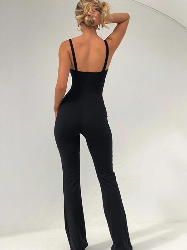 Women's Contrast Lace Backless Cami Jumpsuit, Elegant Sleeveless Jumpsuit for Party Club Dating, Ladies Clothes for All Seasons