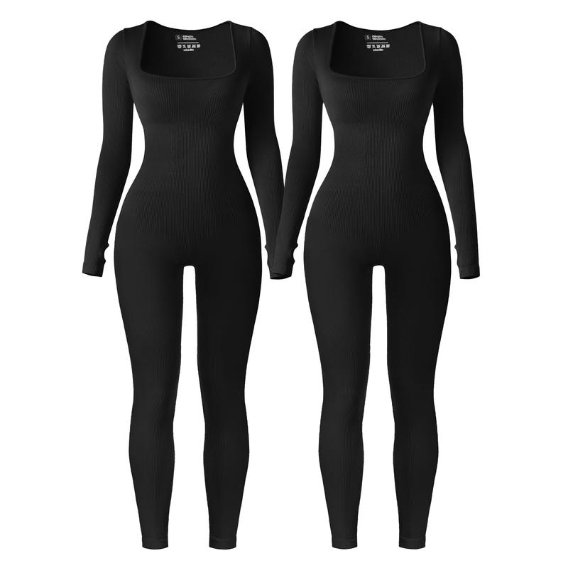 Long Sleeve Ribbed Seamless Jumpsuits Winter