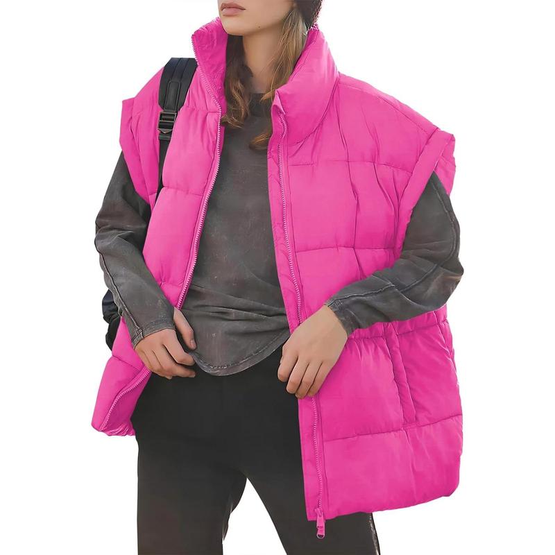 Fisoew  Women's Outwear Vest - Stand Collar Lightweight Oversized Zip Bubble Puffer Vest for Women