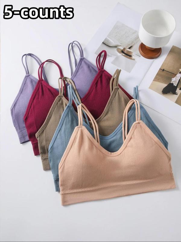 Women's Minimalist Solid Color Wireless Bra, Lady Basic Backless Double Straps Lingerie Top for Daily Everyday Wear, Soft Comfy Seamless Spaghetti Strap Underwear, Back To School Clothes, Summer Wear 2024, Womenswear