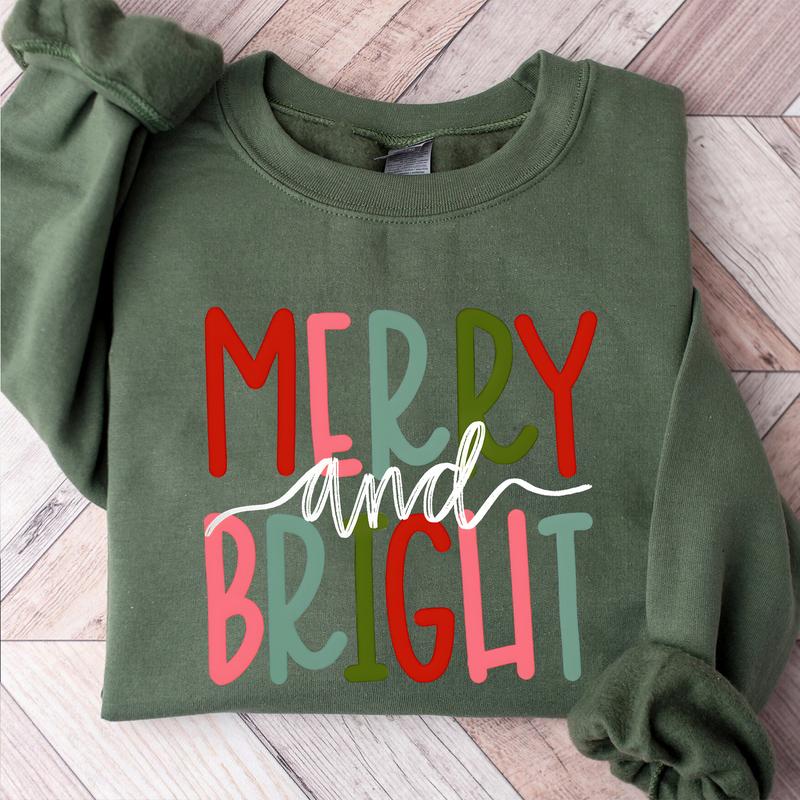 Merry and Bright Sweatshirt, Christmas Sweatshirt, Family Christmas Sweatshirt, Merry Christmas Sweatshirt, Comfort Casual