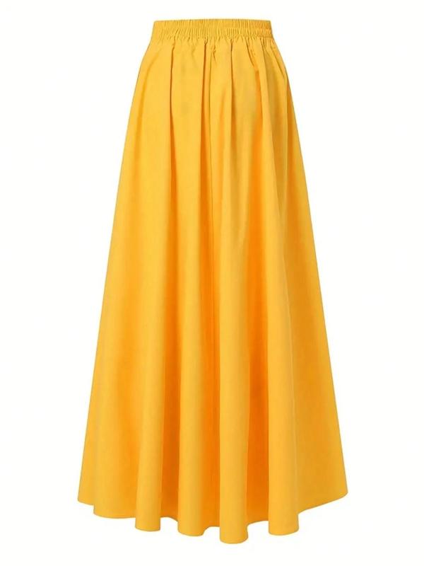 Women's Solid Pocket Flared Skirt, Summer Clothes Women, Basic Casual Chic Comfortable High Waist A-Line Long Skirt For Party Holiday Daily Wear, Skirts for Women, Back-to-School Clothing, 80s Ladies Summer Bottom, Womenswear