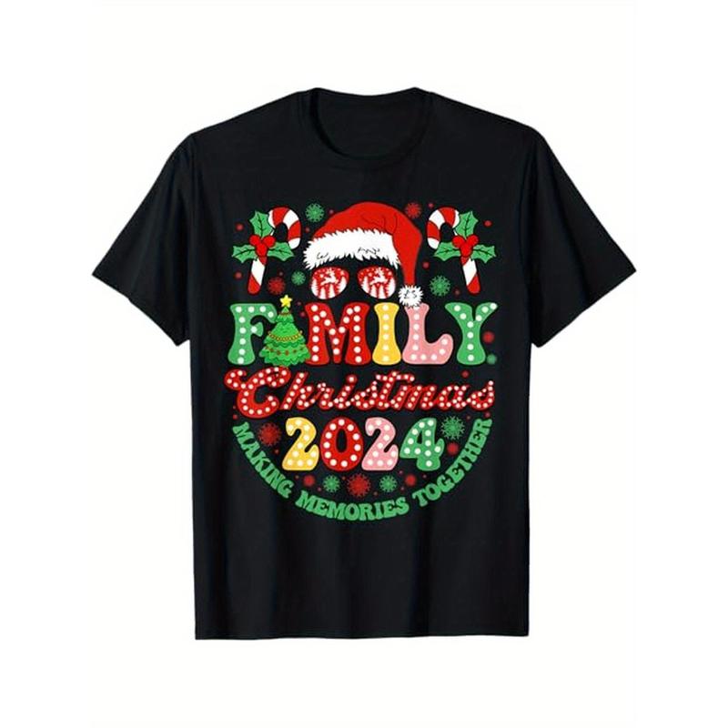 christmas2024 graphic tees Family Christmas 2024 Christmas Squad Christmas Matching Pajamas T-shirt,  Cotton,  Christmas Gift, Suitable for Men Women Family Friends, S-XXXL, Black