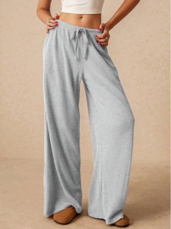 Women's Solid Drawstring Waist Wide Leg Pants, Casual Pocket Trousers for Fall & Winter, Women's Bottoms for Daily Wear