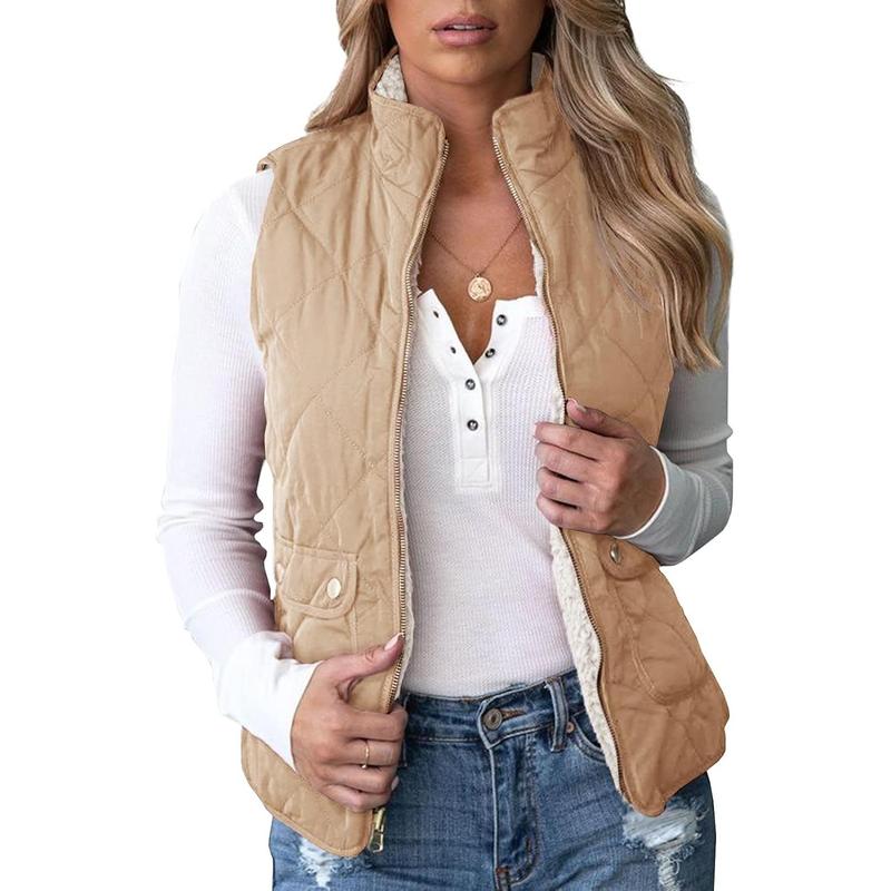 Fisoew Women's Reversible Sherpa Vest Quilted Zip Fleece Padded Gilet with Pockets