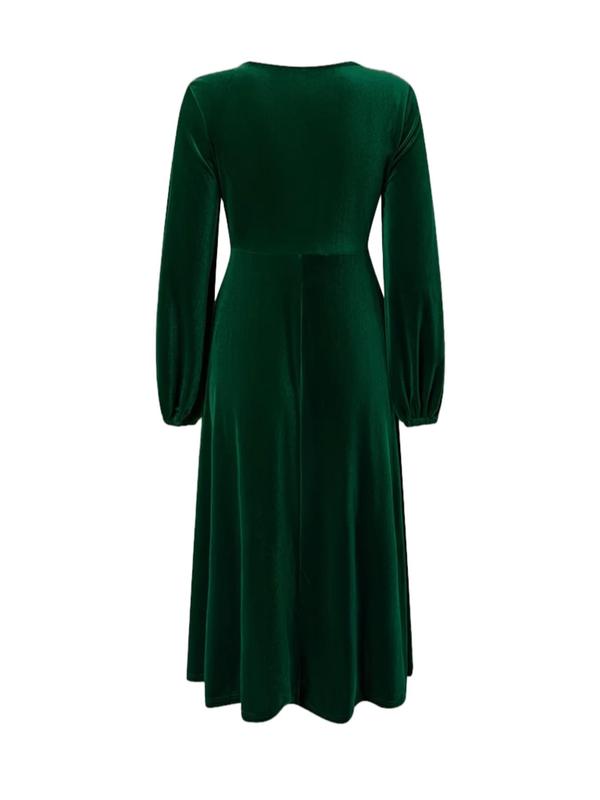  Long Sleeve Velvet Dress, Elegant Bishop Sleeve Round Neck A Line Dress for Party Holiday Wedding Guest, Women's Clothes for Fall & Winter