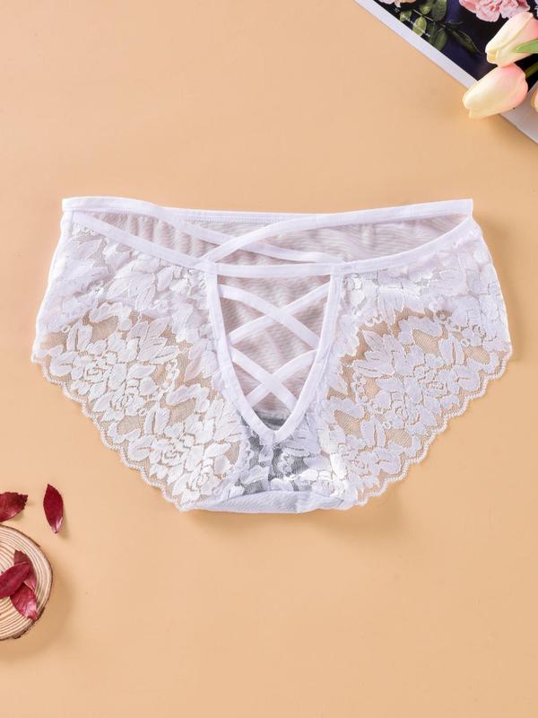 Women's Contrast Lace Criss Cross Knicker, Soft Comfy Breathable Panty for Daily Wear, Ladies Underwear for All Seasons