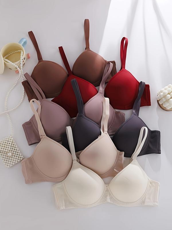 6-Pack Ultra-Soft Seamless Full Coverage Push-Up Bras - Comfortable Everyday Supportive T-Shirt Bras with Breathable Cups, Elegant Style, and Versatile Value - Soft Polyamide and Elastane Blend Fabric