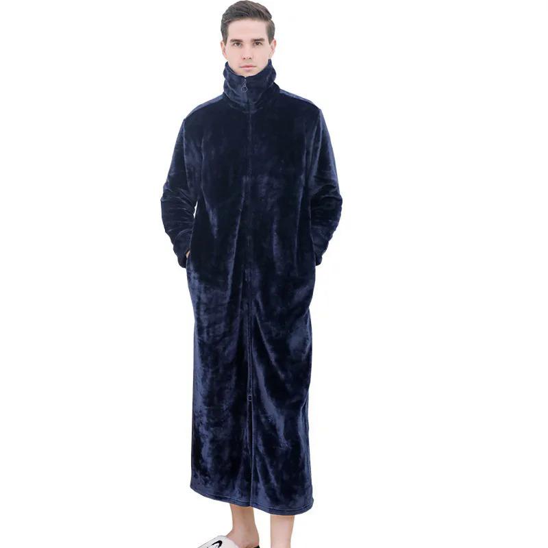 Autumn Winter Flannel Zipper Robes for Women Couples Night Dress Fashion Warm Big Lapels Kimono Lengthen Thicken Dressing Gown