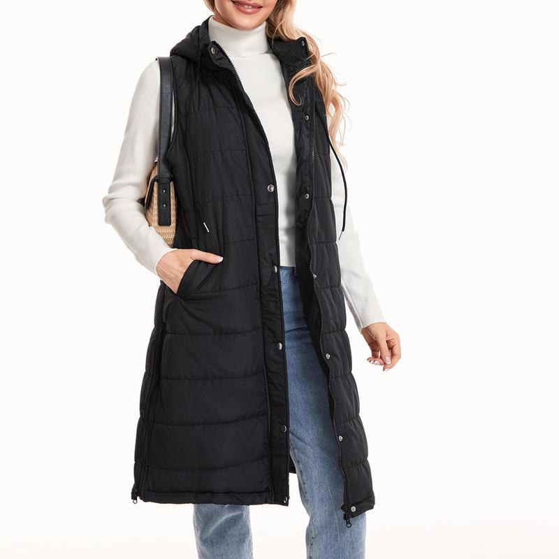 Women Vest Jacket Zipper Lightweight Puffer Jacket Sleeveless Hooded Winter Coat