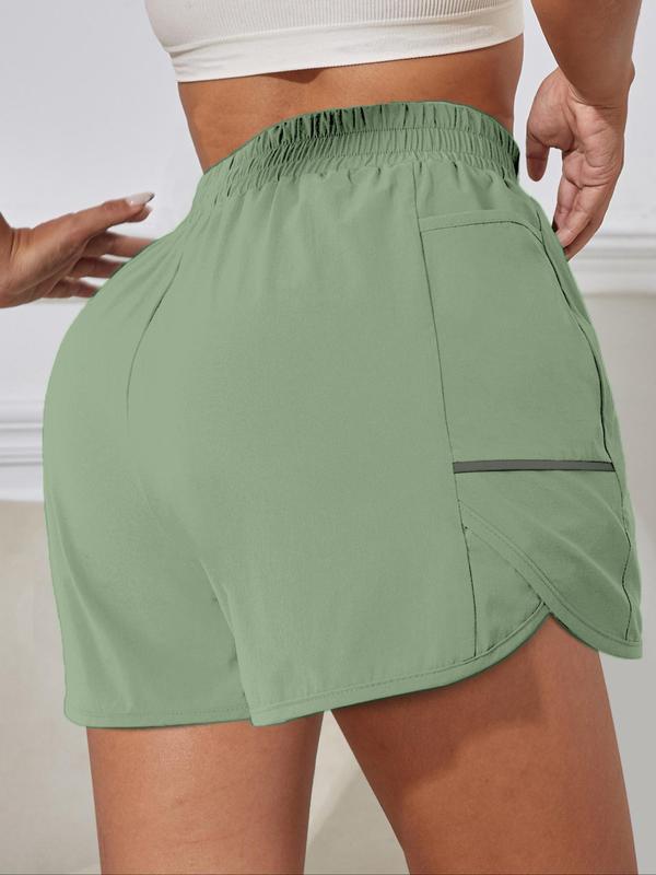 Women's Pocket Elastic Waist Shorts, Casual Solid Straight Leg Shorts, Women's Summer Bottoms for Daily Wear