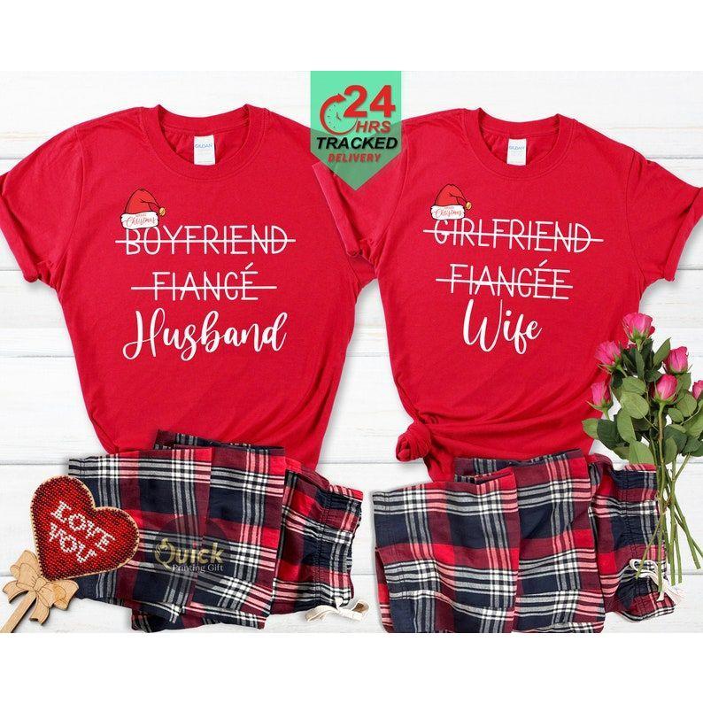 Couple Christmas Pyjamas, Hubby & Wifey Matching Pyjamas Mr and Mrs Gifts Navy Tartan Couples Mr Mrs Matching Pajamas Set Anniversary Gift Christmas Gifts.