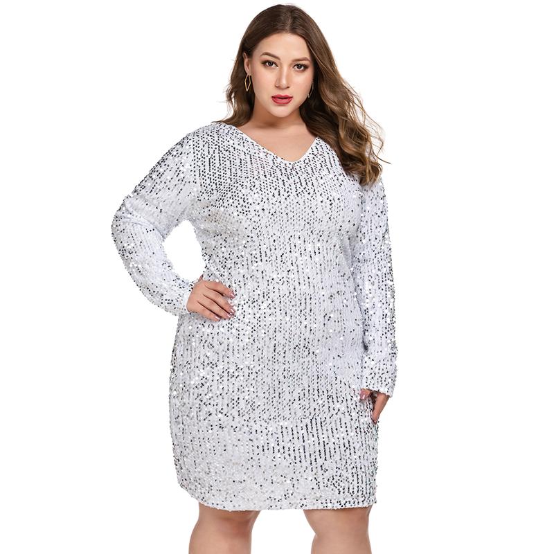 Holiday haul IN'VOLAND Womens Sequin Dress Plus Size V Neck Party Cocktail Dresses Elegant Fabric Formal Womenswear