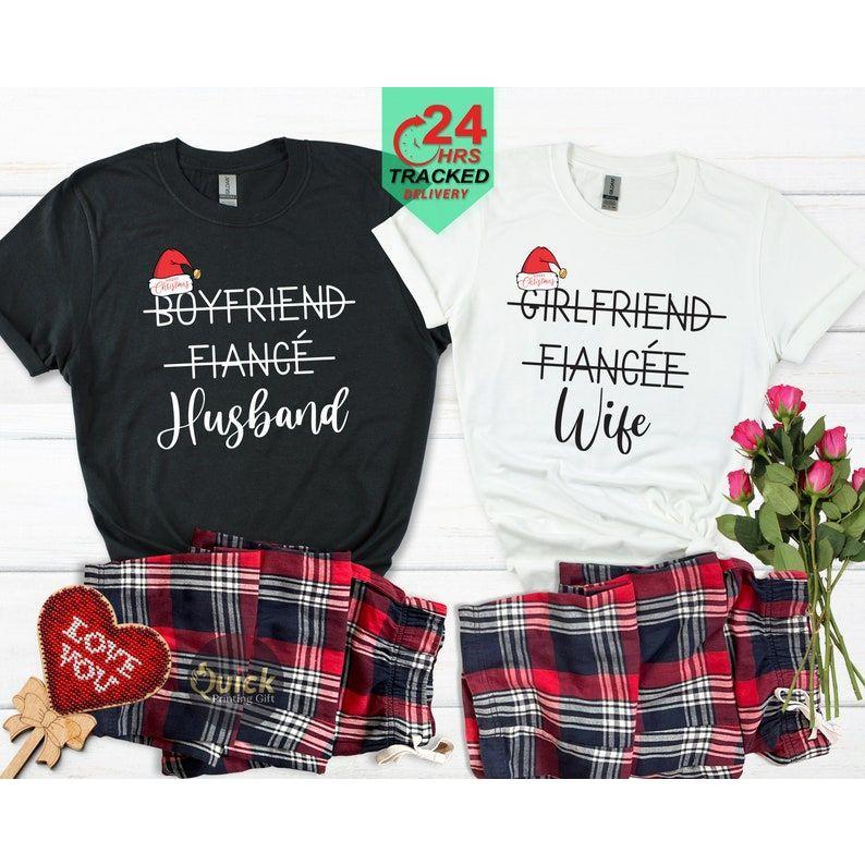 Couple Christmas Pyjamas, Hubby & Wifey Matching Pyjamas Mr and Mrs Gifts Navy Tartan Couples Mr Mrs Matching Pajamas Set Anniversary Gift Christmas Gifts.